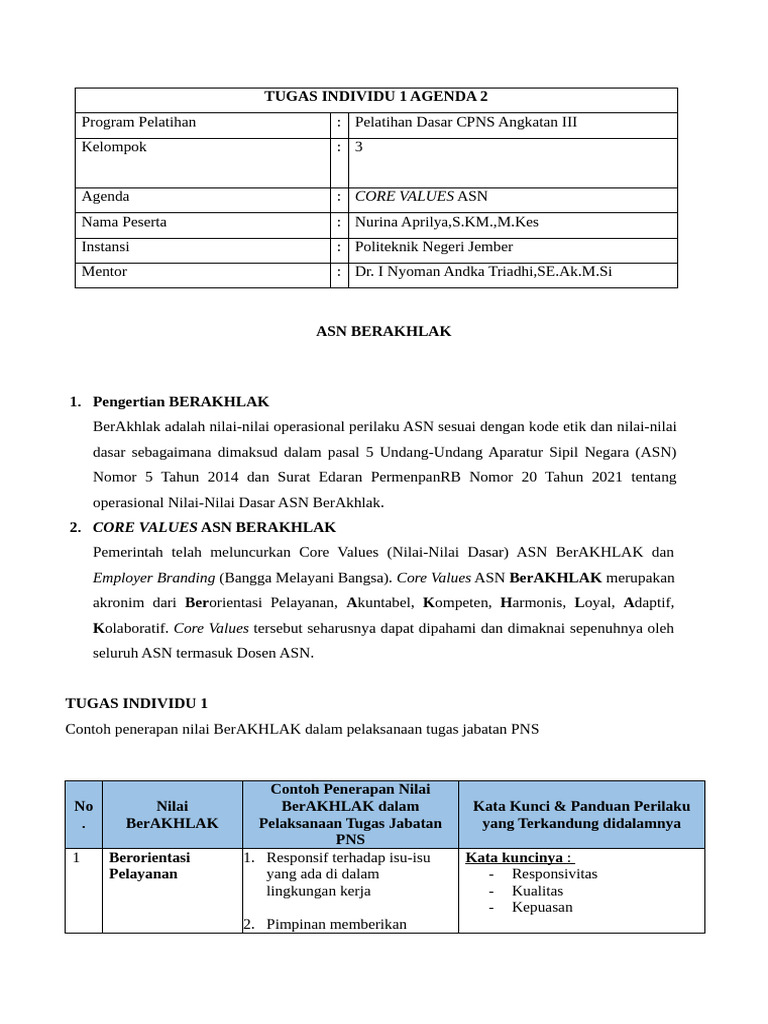 Panduan ASN Berakhlak dan Implementasinya | PDF