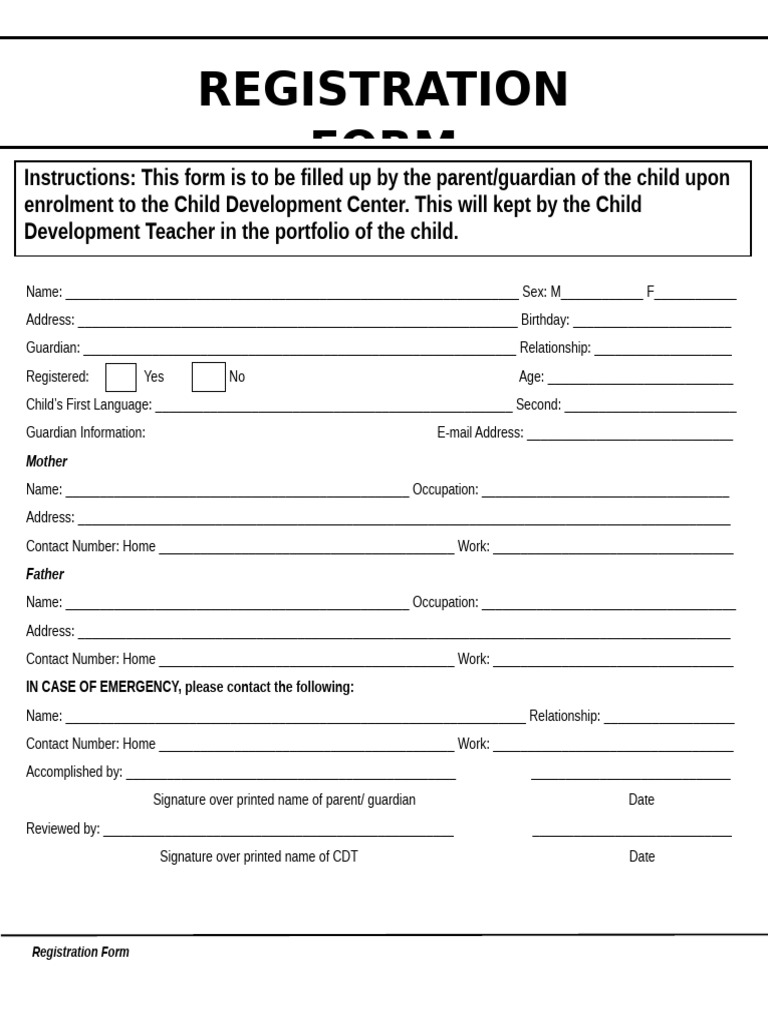 Child Enrollment Registration Form | PDF