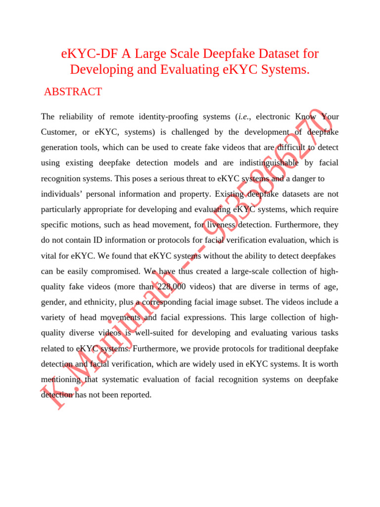 eKYC-DF: Deepfake Dataset for eKYC Systems | PDF | Deep Learning ...