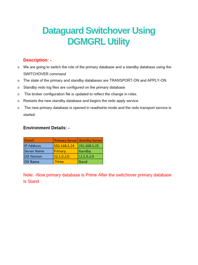 DGMGRL Switchover Guide for 19c | PDF | Computing | Data Management