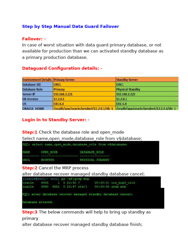 Data Guard Failover Procedure Guide | PDF