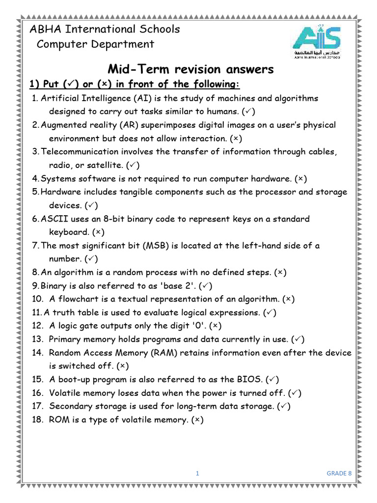 Grade 8 Computer Mid-Term Revision Guide | PDF | Computer Data Storage ...