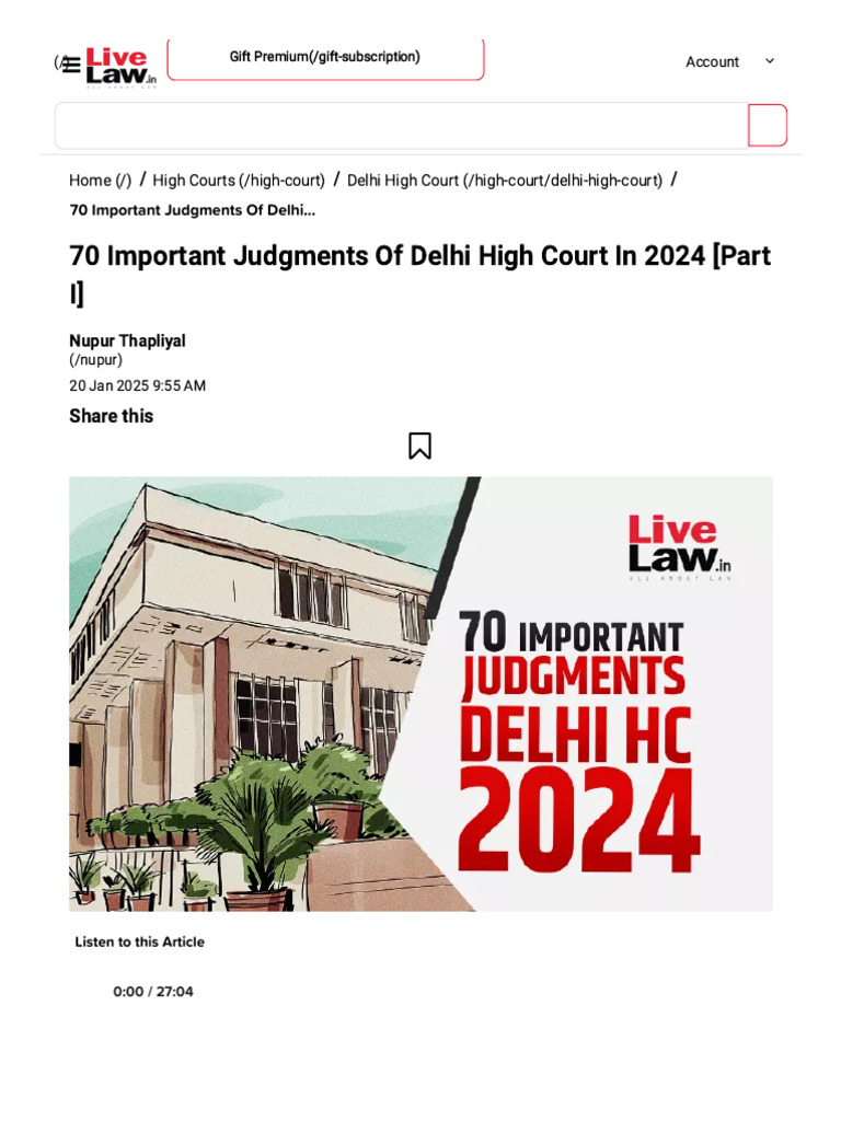 70 Important Judgments of Delhi High Court in 2024 (Part I) | PDF ...