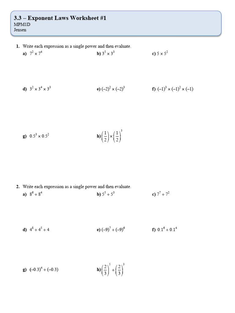 3 3+Exponent+Laws+Worksheet+ | PDF