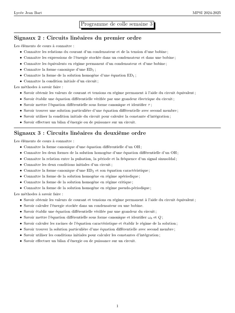 Programme de colle MPSI 2024-2025 | PDF | Inducteur | Réseau électrique