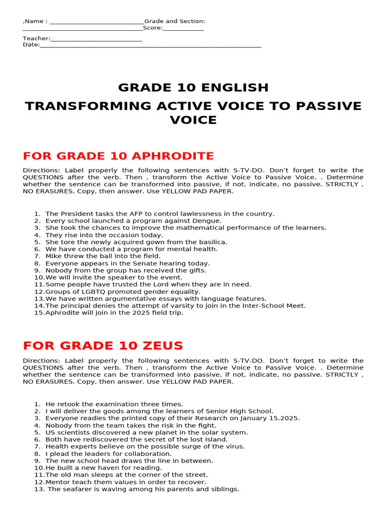 Tranforming Active To Passive Voice | PDF