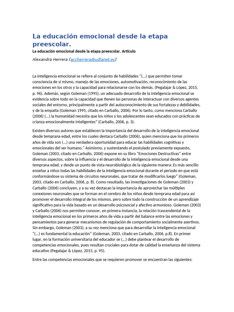 Educación emocional en preescolar | PDF | Las emociones | Inteligencia ...