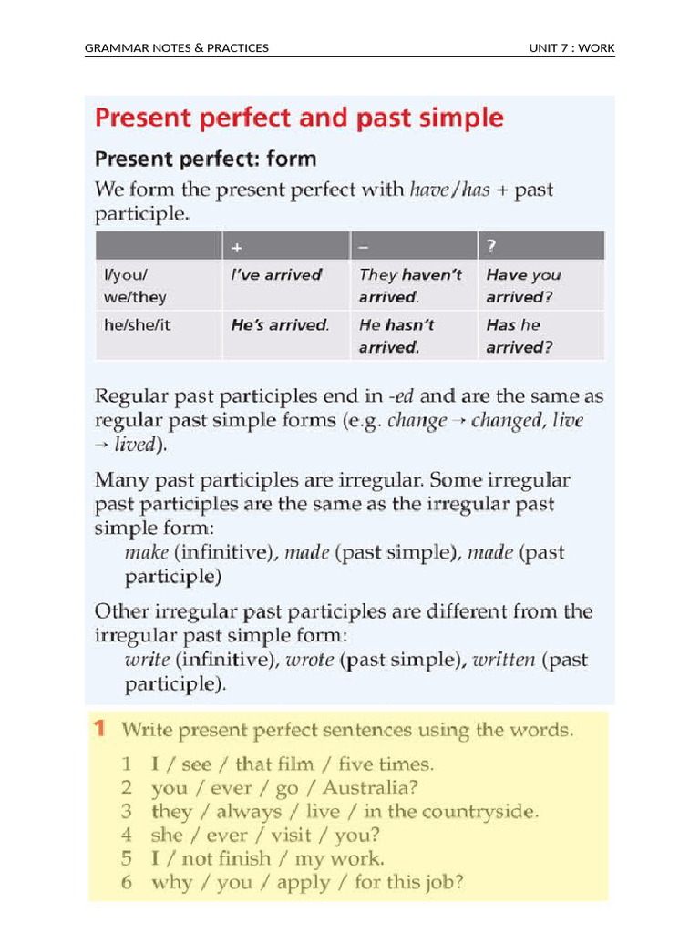 Grammar+UNIT+7+WORK | PDF