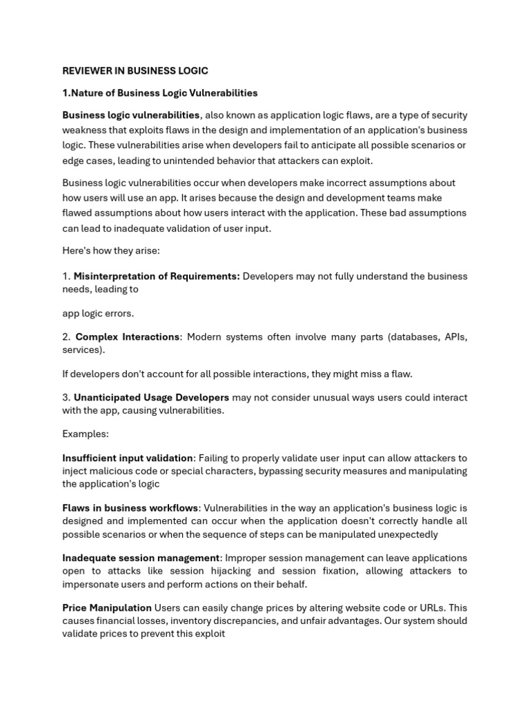 Business Logic Vulnerabilities Explained | PDF | Computer Security ...