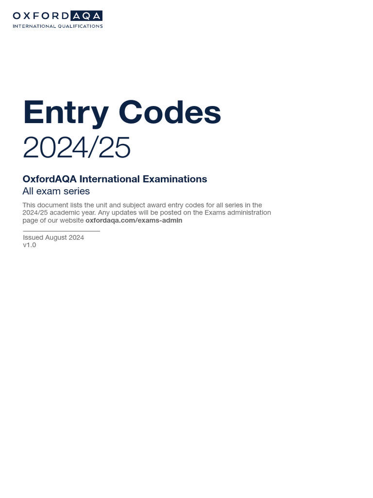 OxfordAQA Entry Codes 2024/25 Guide | PDF | Qualifications | Student ...