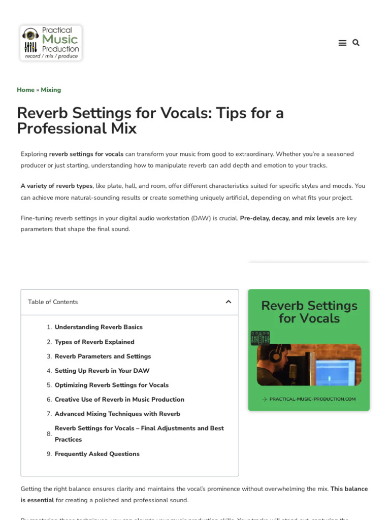 Vocal Reverb Settings for Mixing Tips | PDF | Sound Technology | Sound