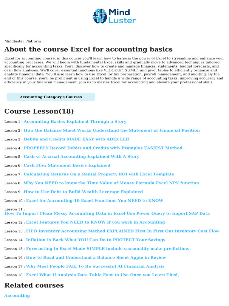 Excel for Accountants Course Overview | PDF | Microsoft Excel | Accounting
