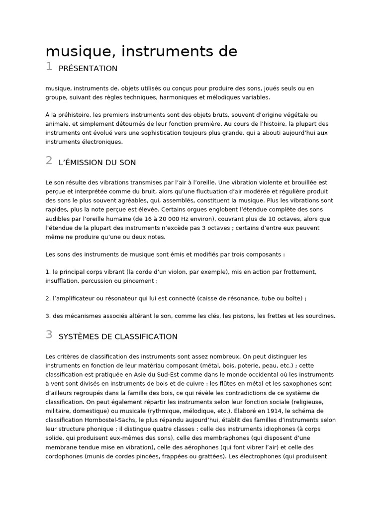 Instruments de musique : classification et son | PDF | Instruments de ...