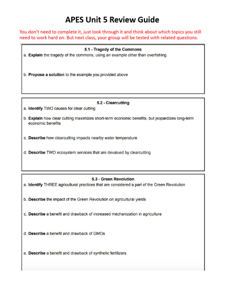 APES Unit 5 Study Guide Review | PDF