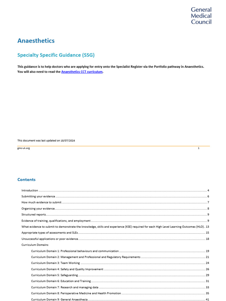 Anaesthetics SSG for Portfolio Pathway | PDF | Anesthesia | Leadership