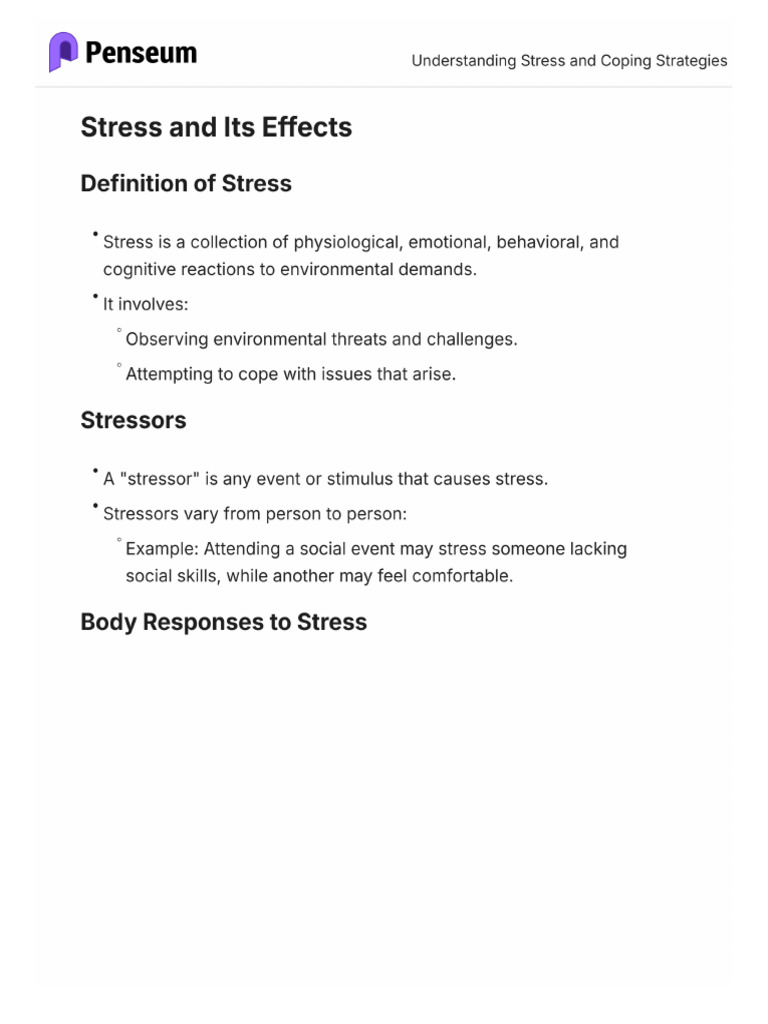 Understanding Stress and Coping Strategies | PDF