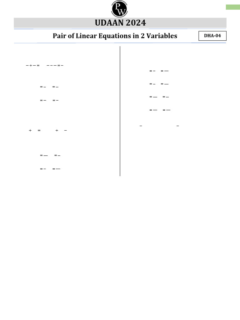 Linear Equations Solutions for UDAAN 2024 | PDF | Equations | System Of ...