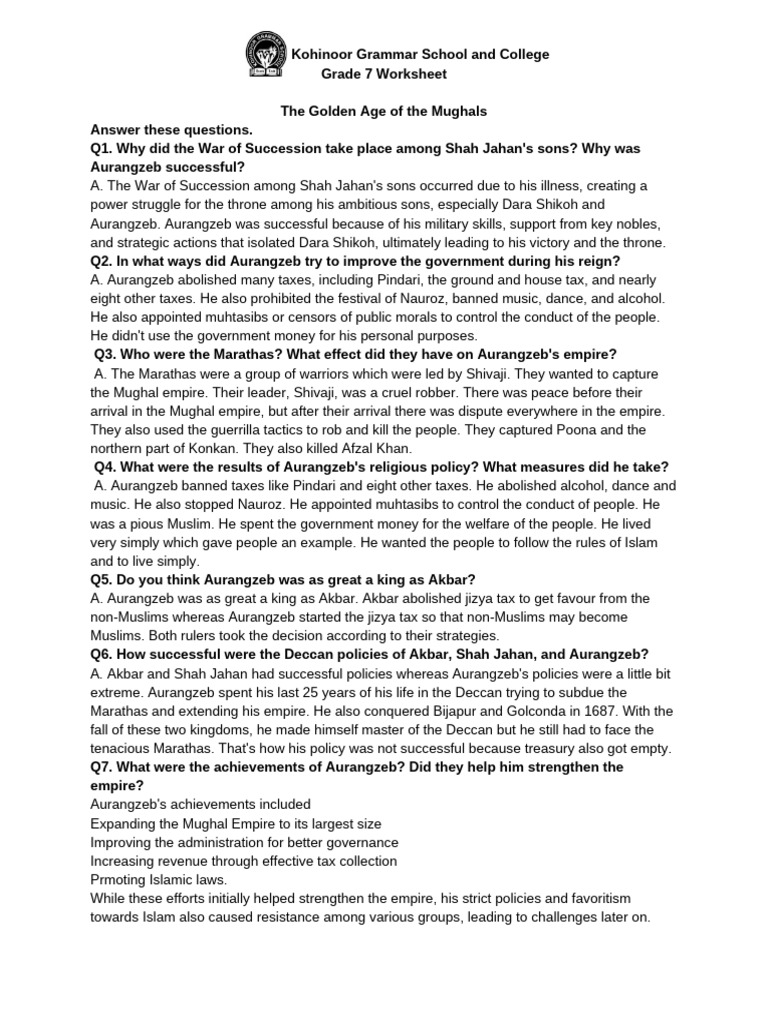 CH 9 7th History | PDF | Mughal Empire