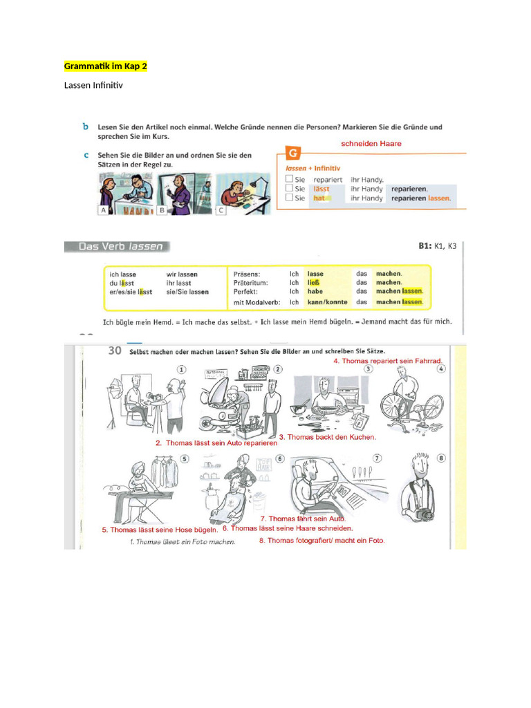 Grammatik Im Kap 2 Lassen Plus Infinitiv | PDF
