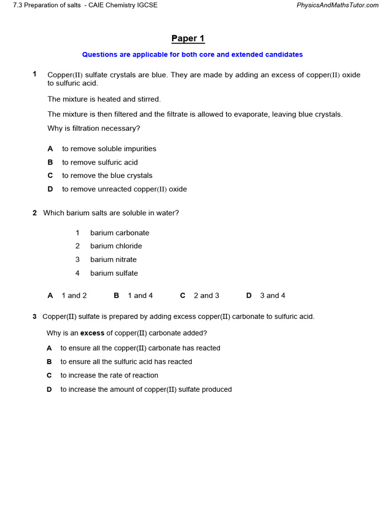 Chemistry Form 2: Salt Preparation Guide | PDF | Acid | Salt (Chemistry)