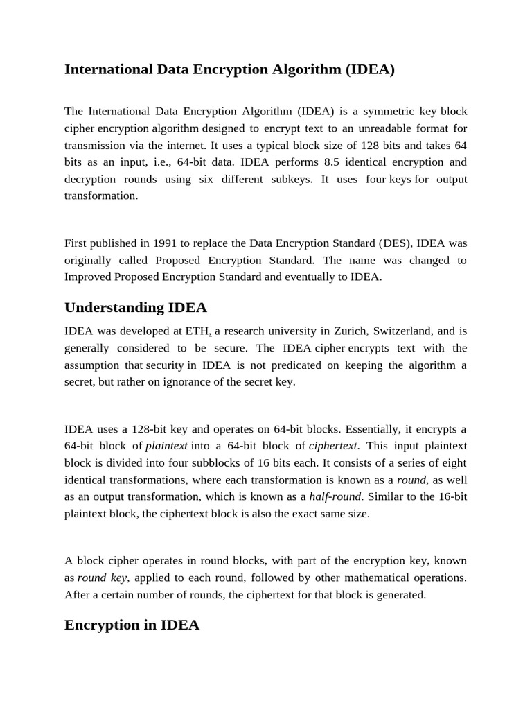 Overview of the International Data Encryption Algorithm | PDF ...