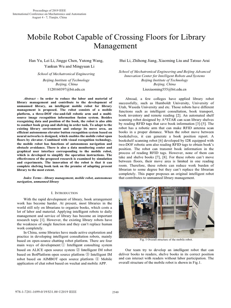 Mobile Robot Capable of Crossing Floors For Library Management | PDF