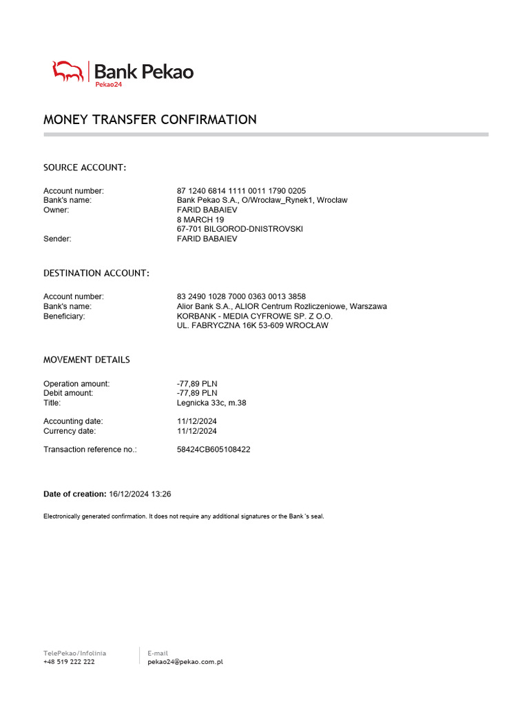 Money Transfer Confirmation: Source Account | PDF