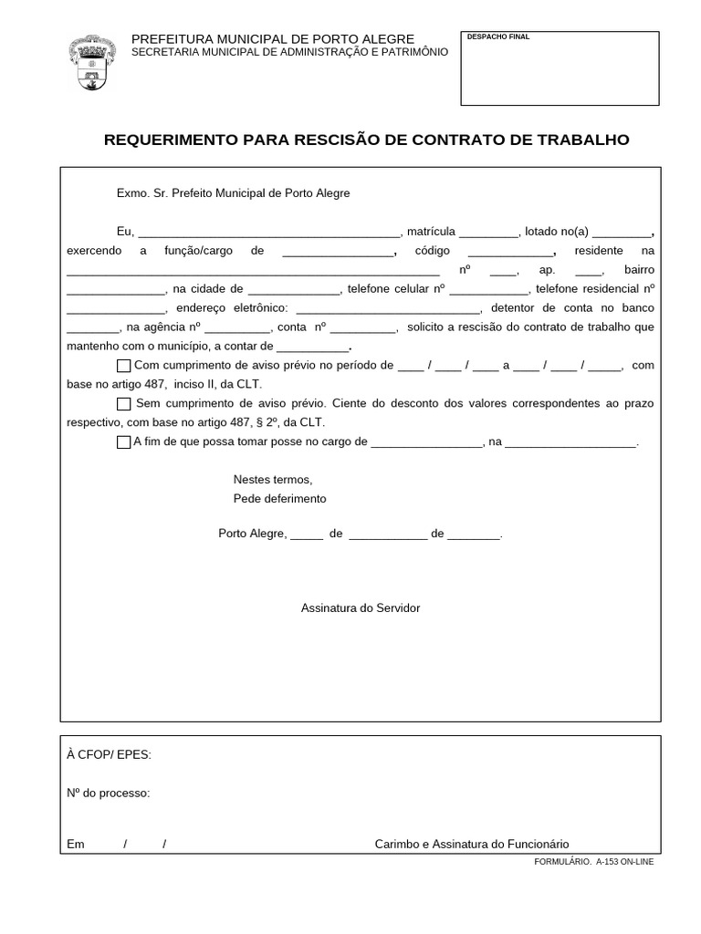 Pedido de Rescisão de Contrato de Trabalho | PDF