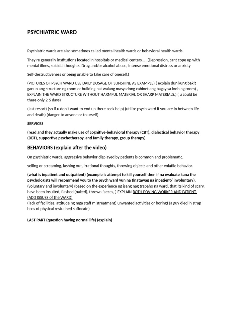 Psychiatric Ward Info. | PDF