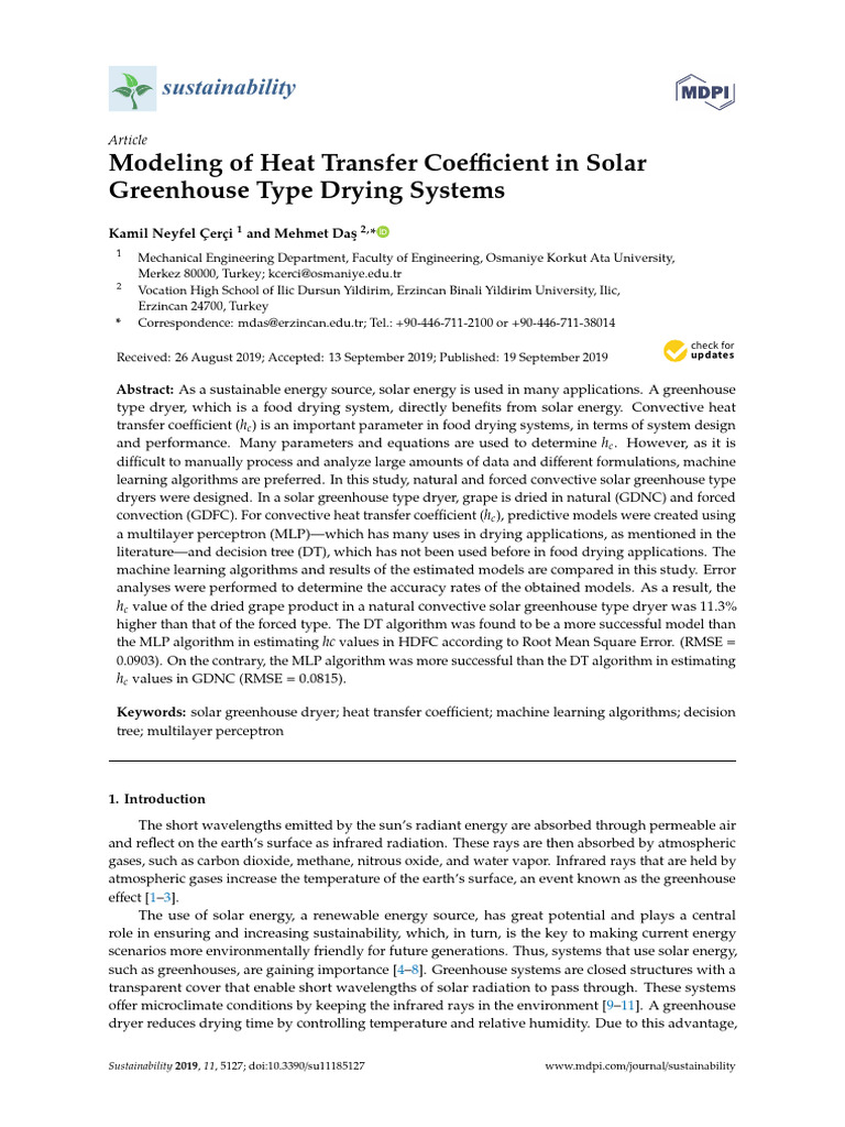 Heat Transfer in Solar Greenhouse Dryers | PDF | Greenhouse Effect ...