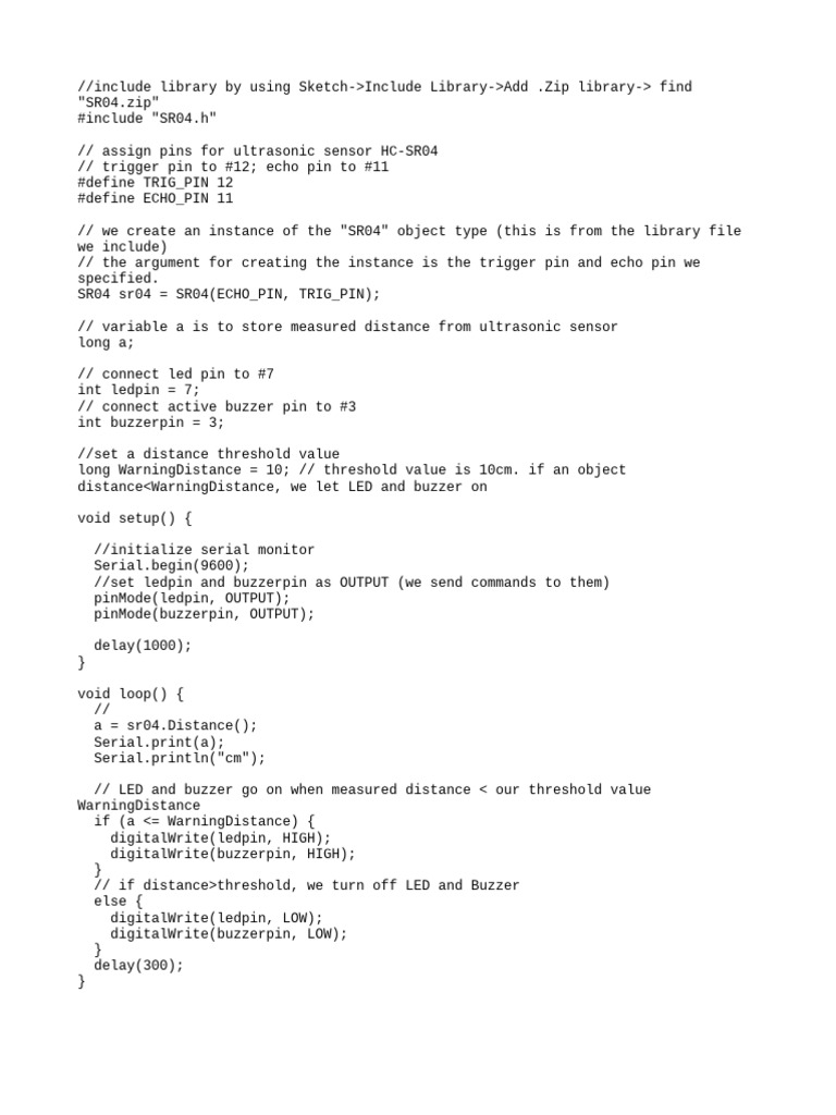 HC-SR04 Ultrasonic Sensor Code Guide | PDF
