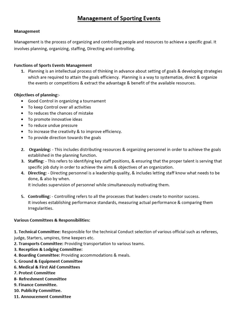 Sporting Events Management Guide | PDF | Tournament | Goal