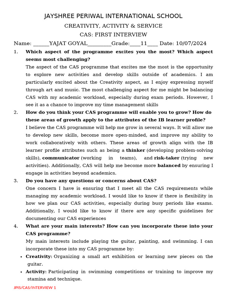 7. CAS Interview 1 | PDF | Creativity | Cognition