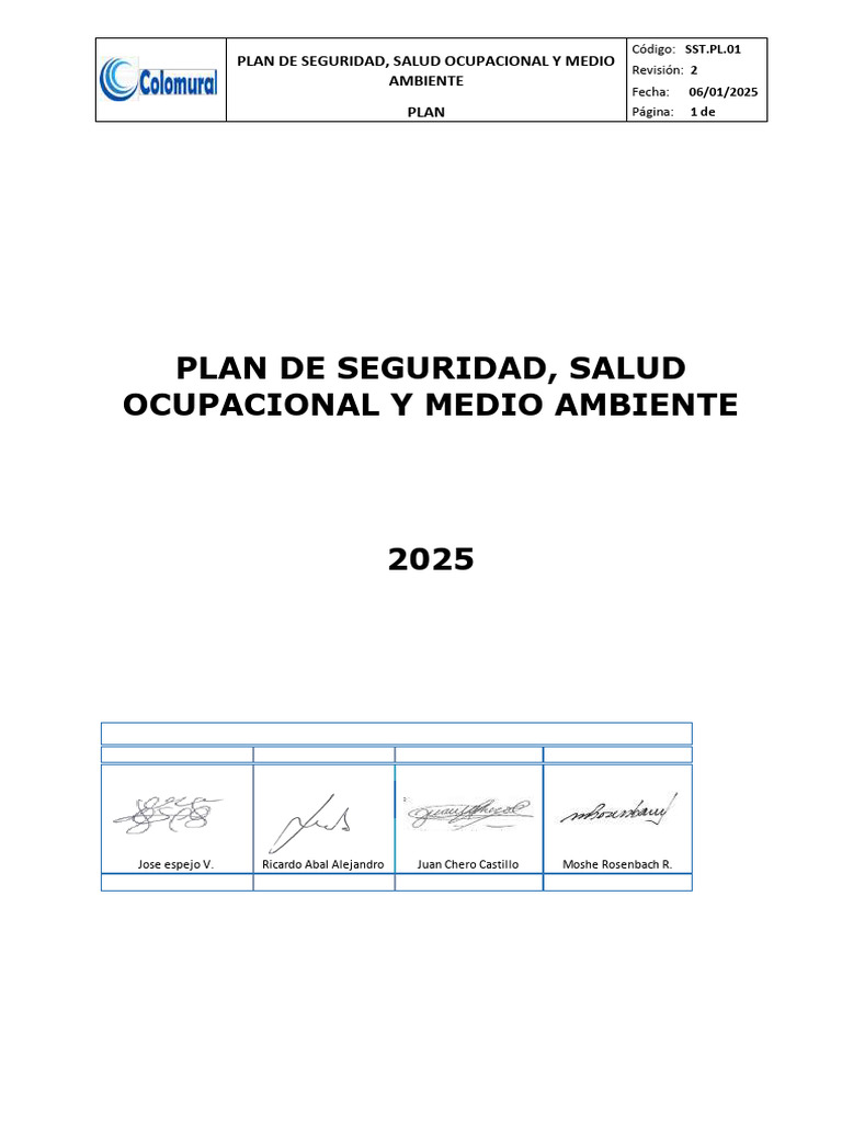 Plan Anual de Seguridad y Salud en El Trabajo Colomural 2025 | PDF ...