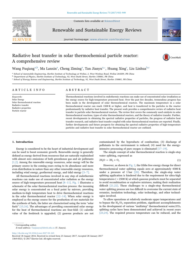 Radiative heat transfer in solar thermochemical particle reactor | PDF ...