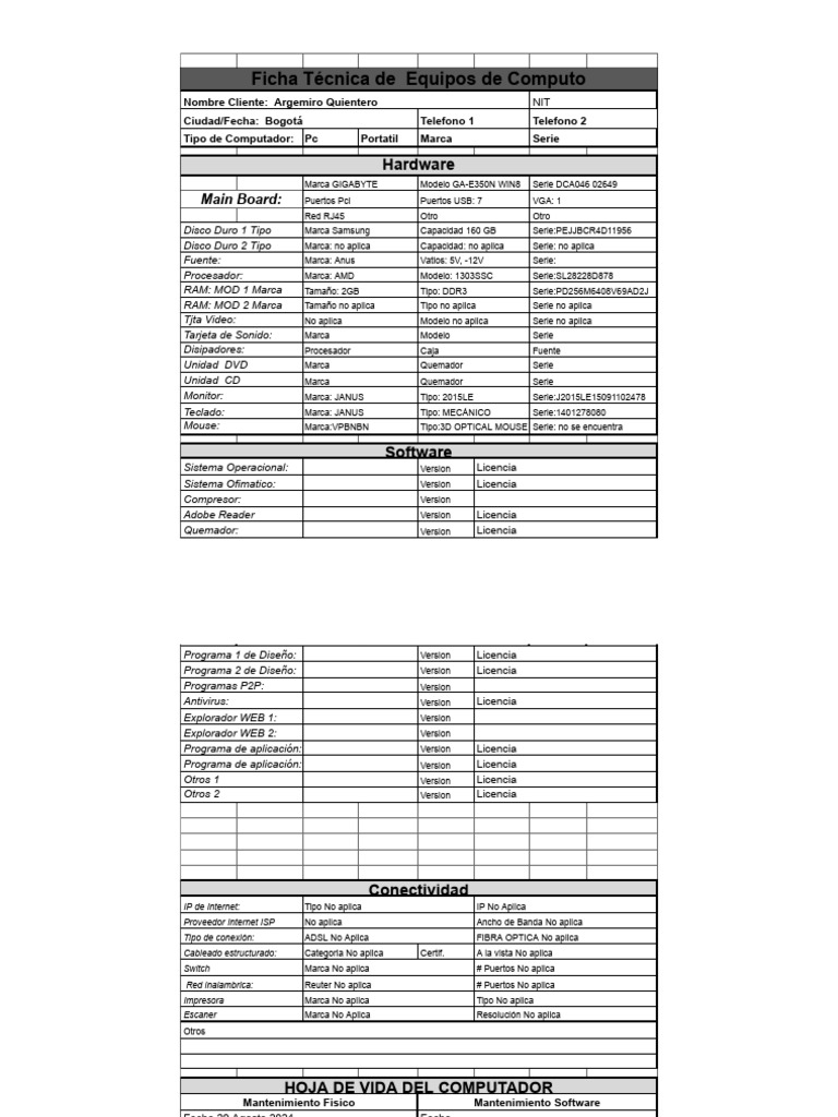 Ficha Técnica de Equipos de Cómputo | PDF | Hardware de la computadora ...