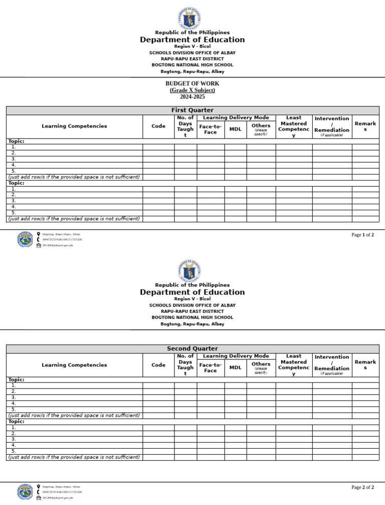 Budget of Work Template | PDF | Computing