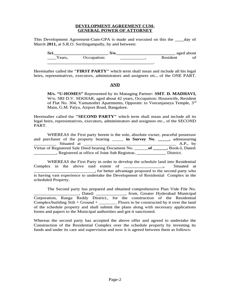 Development Agreement and Power of Attorney | PDF | Deed | Toilet