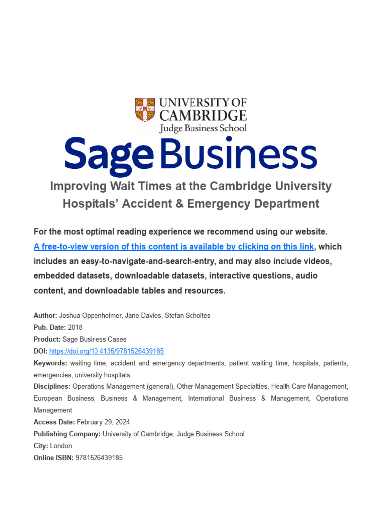 Cambridge A&E Wait Time Improvements | PDF | Emergency Department ...