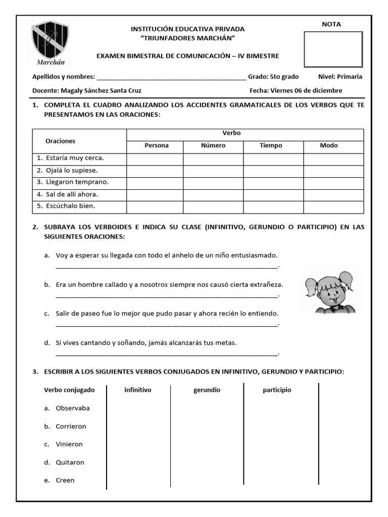Exámenes Bimestrales de Comunicación y Literatura | PDF | Verbo ...