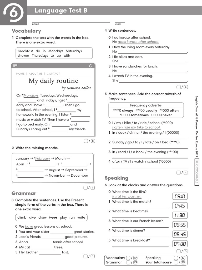 ECA1 - Tests - Language Test 6B | PDF | Linguistic Typology | Syntax