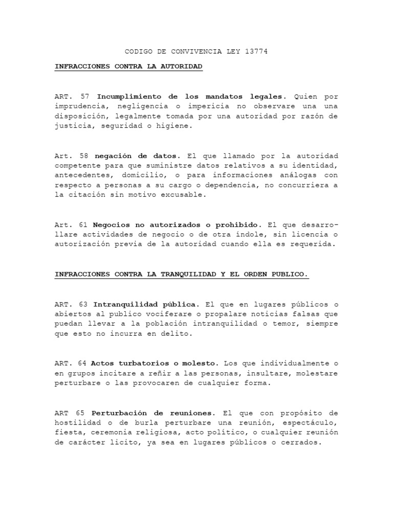 Infracciones Ley 13774 y Convivencia | PDF