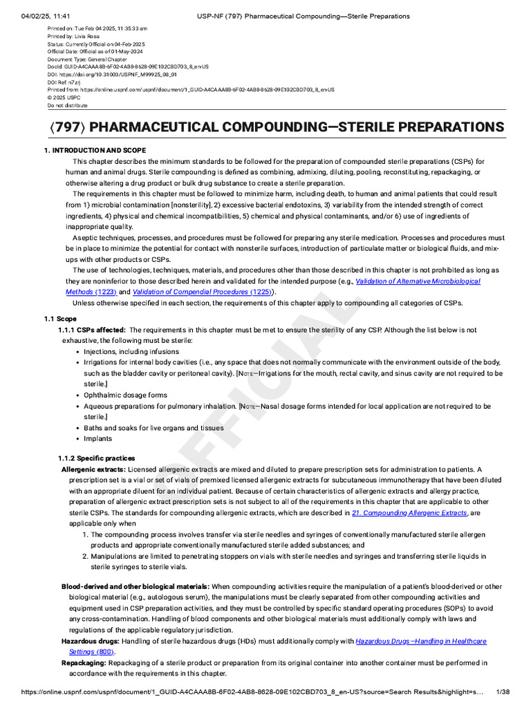 USP 797 Guidelines for Sterile Compounding | PDF | Allergen
