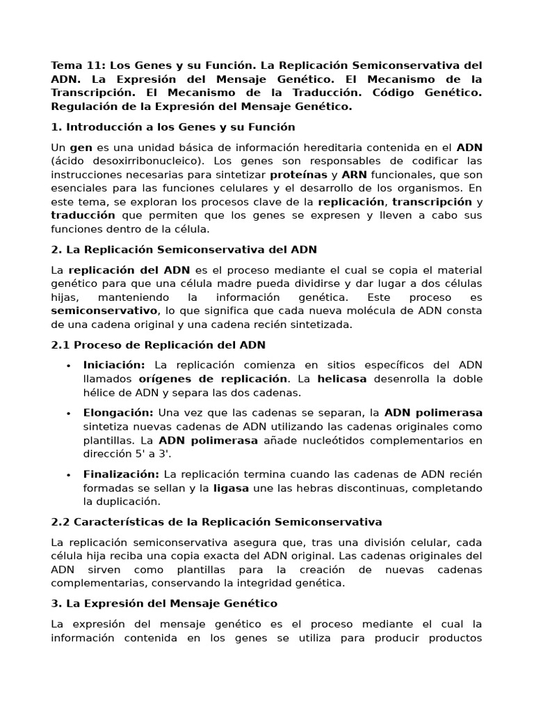 Funciones y Regulación de los Genes | PDF | Codigo genetico | Adn