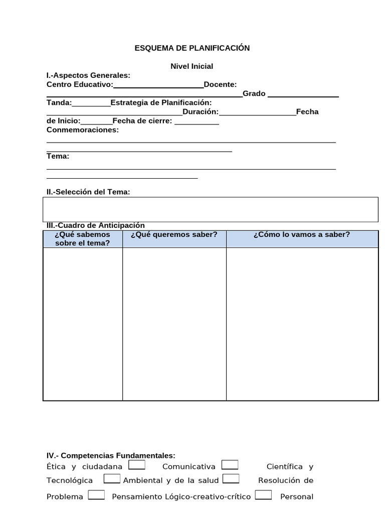 Esquema de Planificación Educativa | PDF