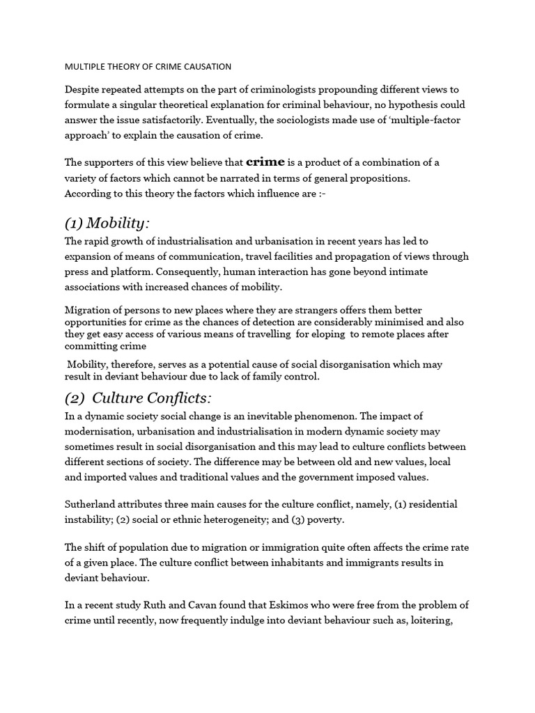 Factors Influencing Crime Causation | PDF | Crimes | Crime & Violence