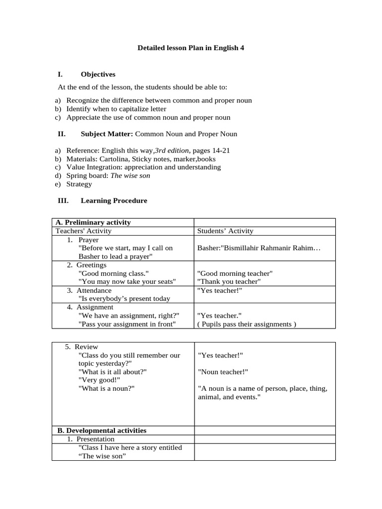 Common and Proper Nouns Lesson Plan | PDF | Lesson Plan | Noun