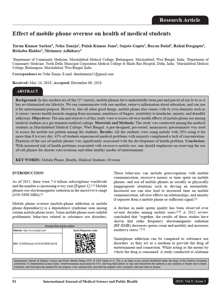 Effect of Mobile Phone Overuse On Health of Medical Students | PDF