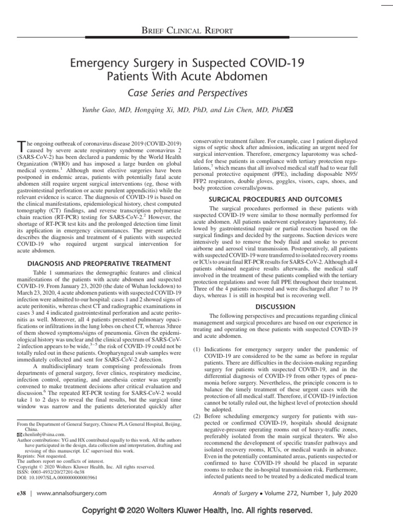 Emergency Surgery in Suspected Covid 19 Patients.16 | PDF | Surgery ...