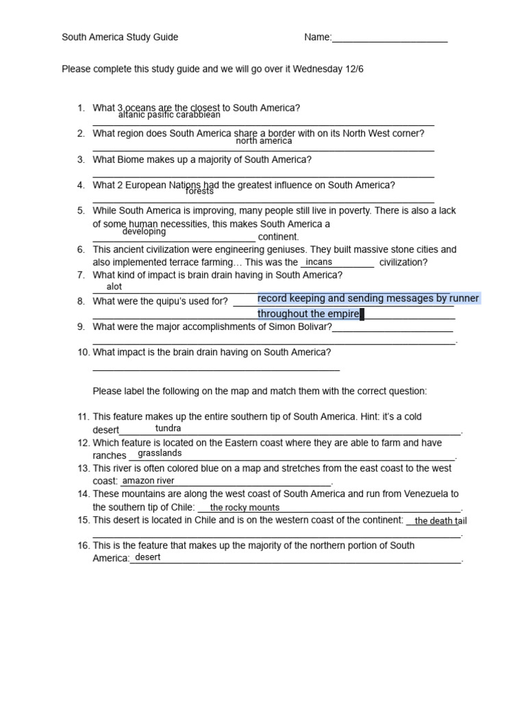 Kami Export - South America Study Guide | PDF | South America | Earth ...